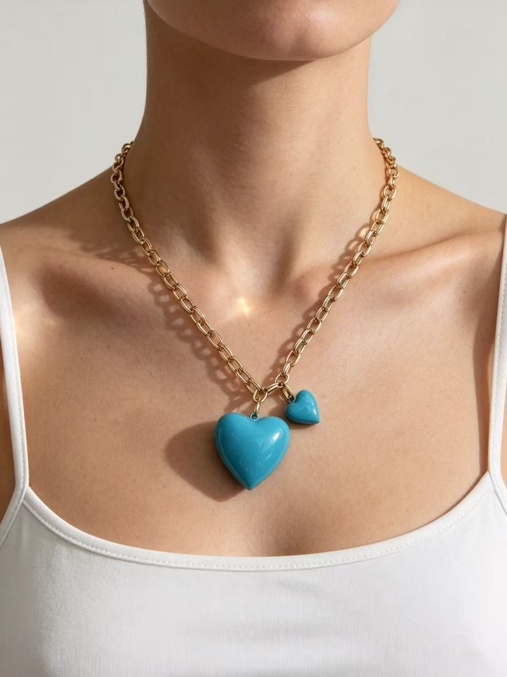 Roxanne Assoulin Mixed Metals Chain Necklace With Double Puffy Hearts